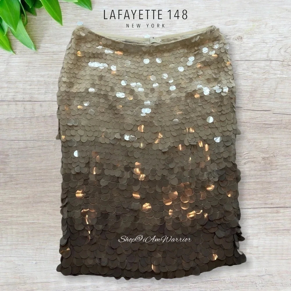 Lafayette 148 NWT shale ombre Paillette sequin silk pencil skirt shop@iamwarrior